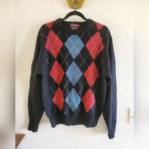Traditionalist Shetland 100% Wool Diamond Pattern Sweater Size Large